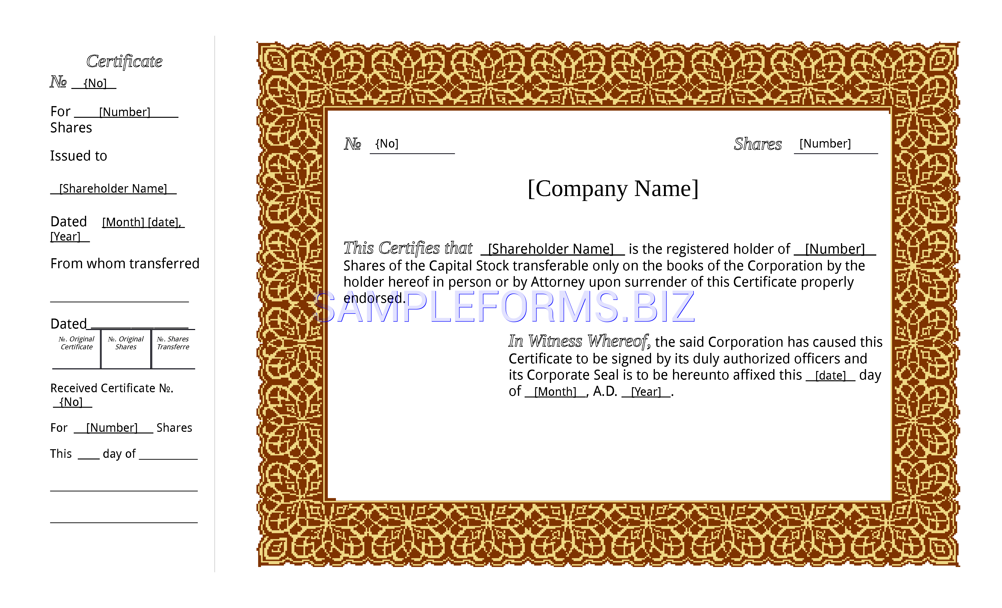 Preview free downloadable Stock Certificate Template 1 in PDF (page 1)
